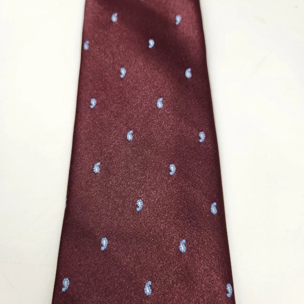 Vintage Sears The Mens‎ Store Tie Maroon and Light Blue Paisley Polka Dots EUC